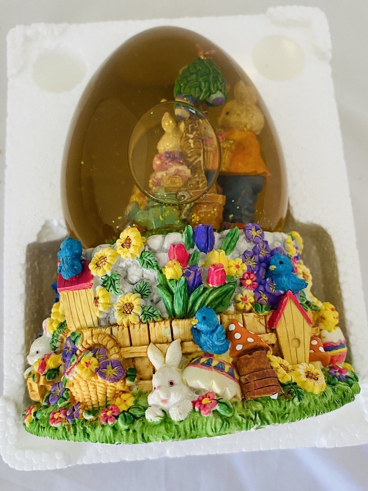 Easter Spring Water Globe Musical " Easter Parade" Egg Shaped In Original Box