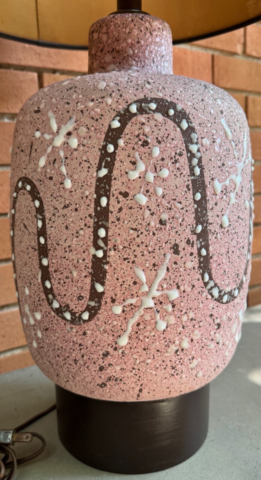 Vintage 50s Atomic Era Pottery Lamp Mid Century MCM Modern Lighting Pink Brown