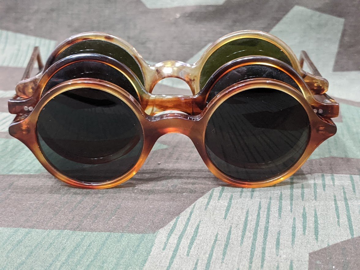 Repro WWII German Tortoise Shell Round MG Blendschutzbrille Sunglasses 1940s Vtg