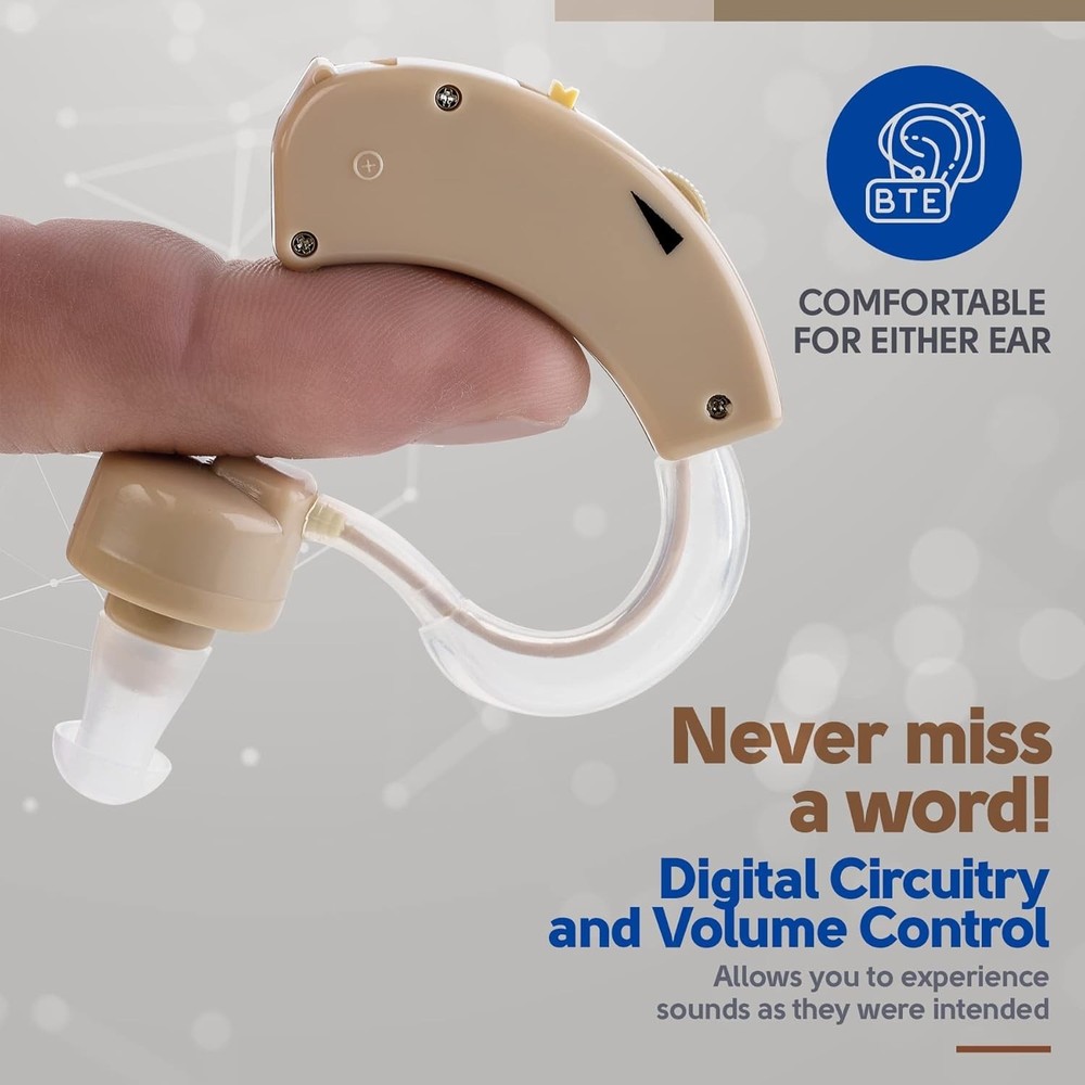 Digital BTE Hearing Amplifier - Noise Reduction, Volume Control, Lightweight