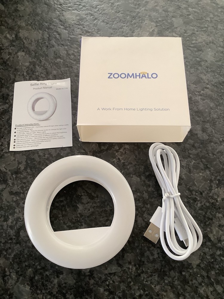 Phone Selfie Ring Light USB Rechargeable LED With 3 Brightness Modes & USB Cable