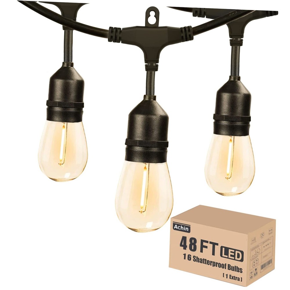 Outdoor String Lights 48FT Dimmable Warm Warm 2200K-E26 Base 48FT 15 Sockets