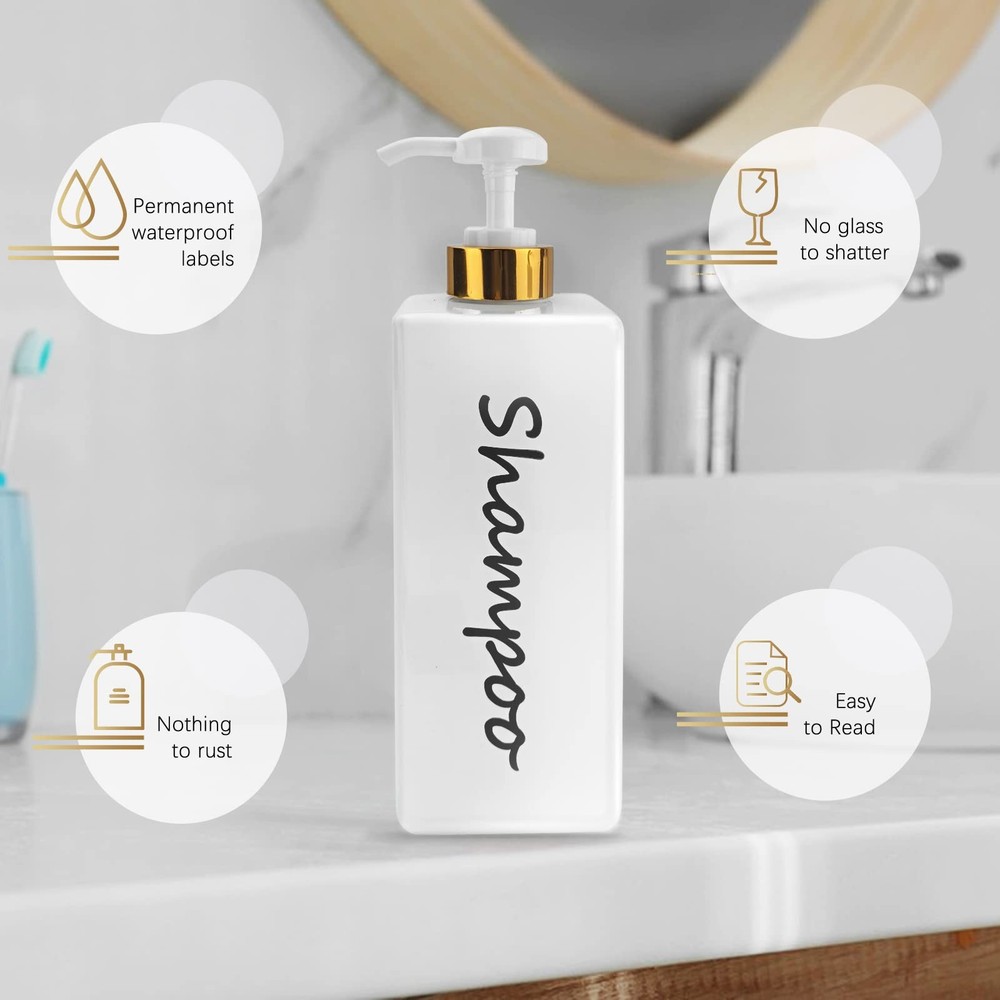 Modern 21oz Refillable Pump Dispenser Bottles Set for Shampoo Conditioner Bod...