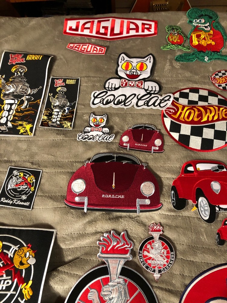BIG DADDYROTH RATFINK SCRIPT BLACK/GOLD LARGE-SMALL 2 PIECE LOT IRON ON PATCHs