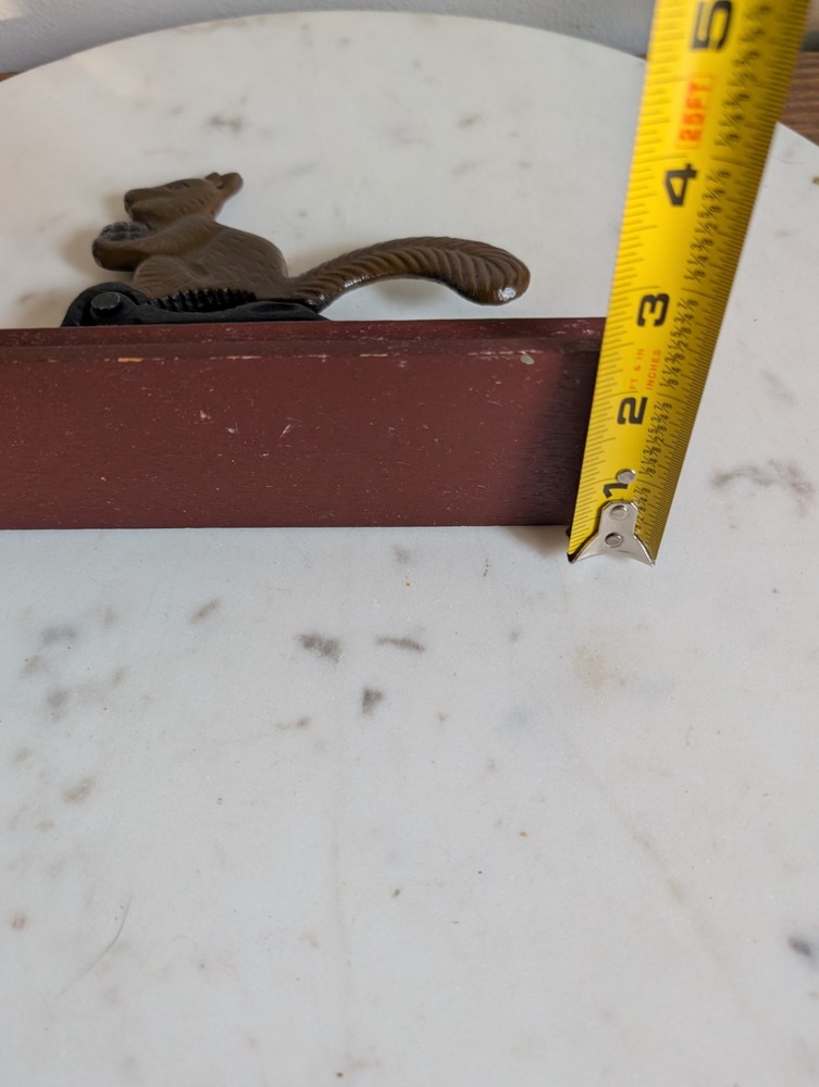 Vintage Squirrel Metal Nutcracker Wood Base Hand Painted