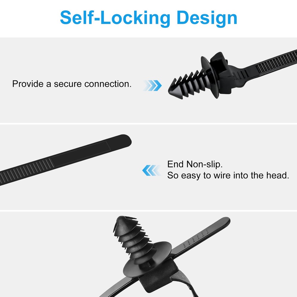 160pcs Push Mount Cable Zip Ties 5 Sizes Self Locking Cable Strap Assortment Kit