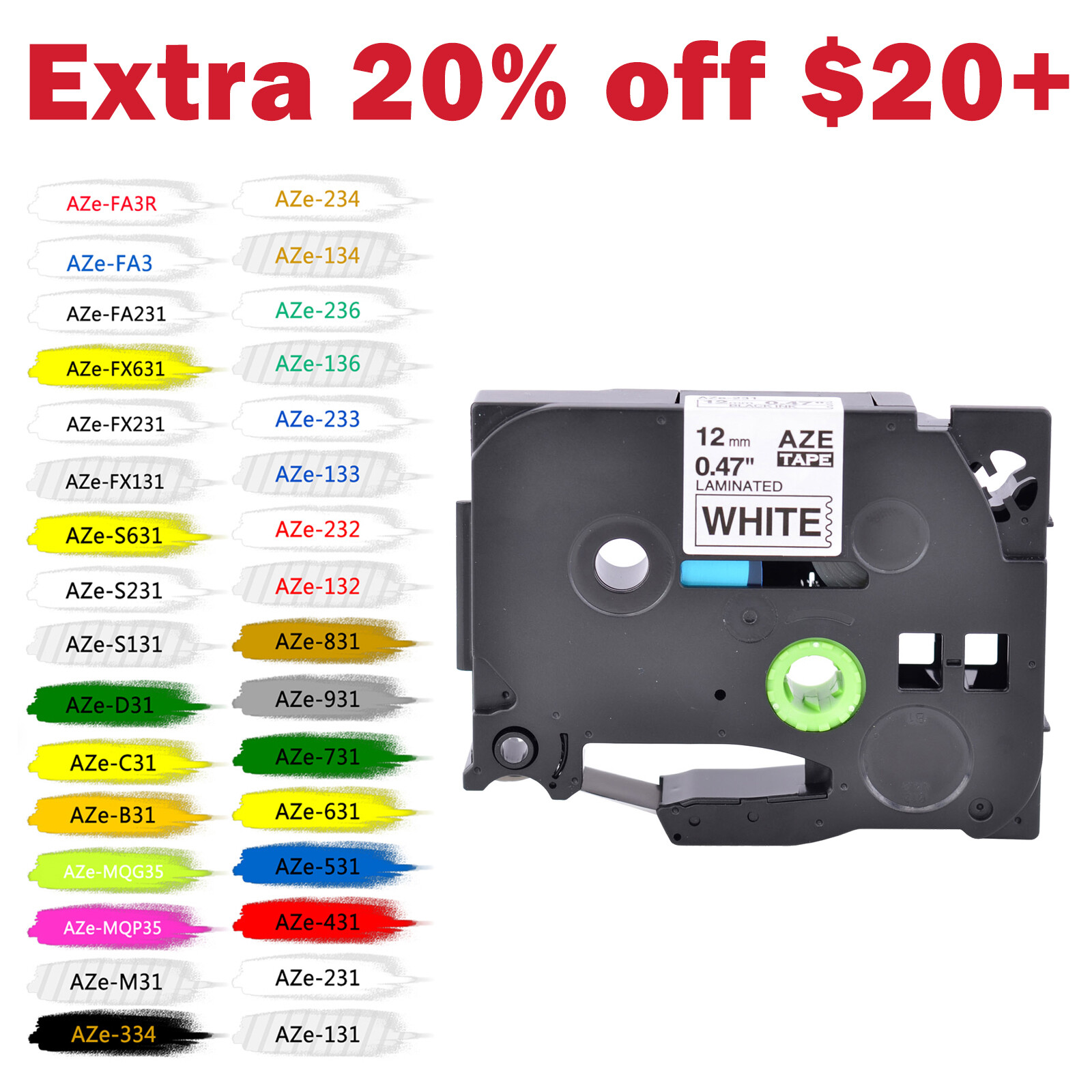 Compatible with Brother TZ Tape P-touch Laminated Cartridges all Colors Label