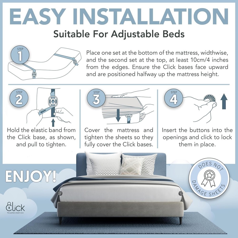 Sheet Holders for Adjustable Bed - Sheet Clips & Straps Keep Sheets in Place ...