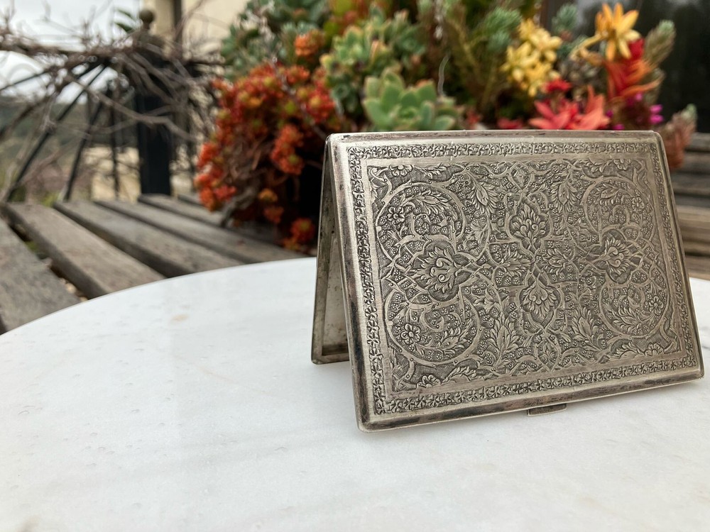 Antique Museum solid silver 84 Cigarette case box handmade needle Engraving