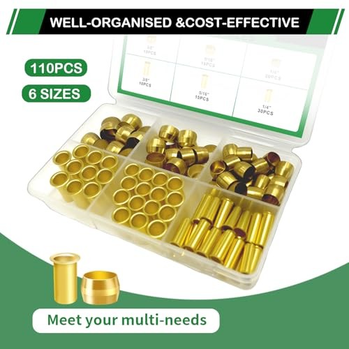 110pcs Brass Compression 110PCS Brass Compression Sleeves Ferrules Inserts
