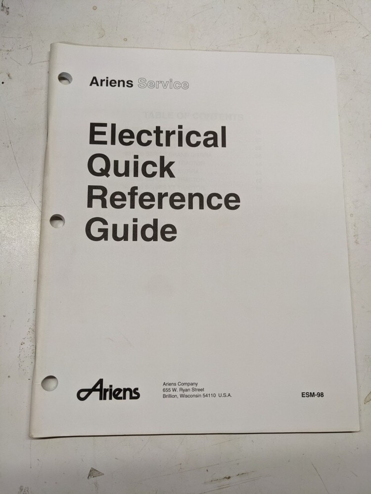 ARIENS ELECTRICAL QUICK REFERENCE GUIDE SERVICE SHOP MANUAL ESM-98 1998