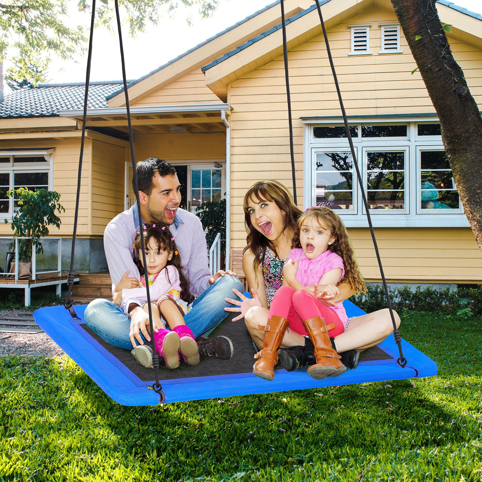 60" Rectangle Platform Tree Swing for Kids and Adults with 2 Hanging Straps Blue