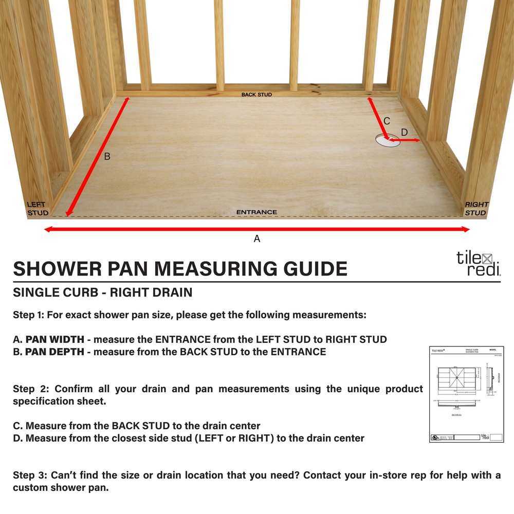 Tile Redi RT3648R-PVC Redi Trench 48" x 36" Rectangular Shower - Tileable