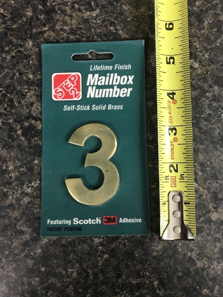 STEP 2 Lifetime Finish Self-Stick 2 1/4" Solid Brass Mailbox Number 3 NOS