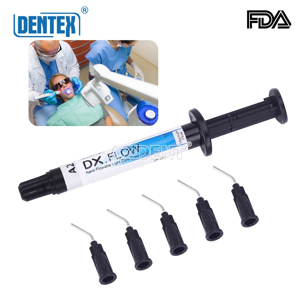5Pcs DENTEX Dental Flowable Medium Composite Resin Light Curing Shade A2 Syringe
