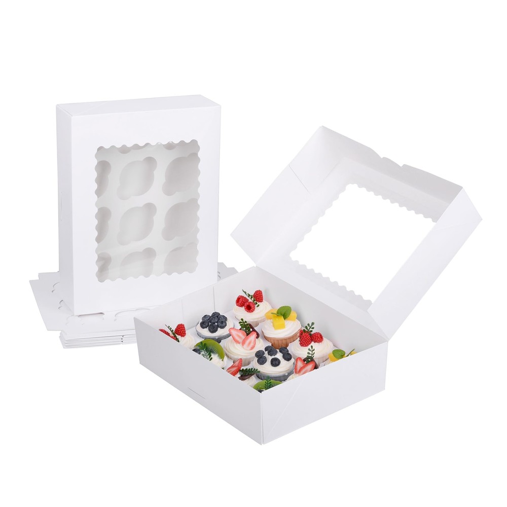 6PCS Pre-folded White Cupcake Container Ultra Strong 12 Count with Window Box...