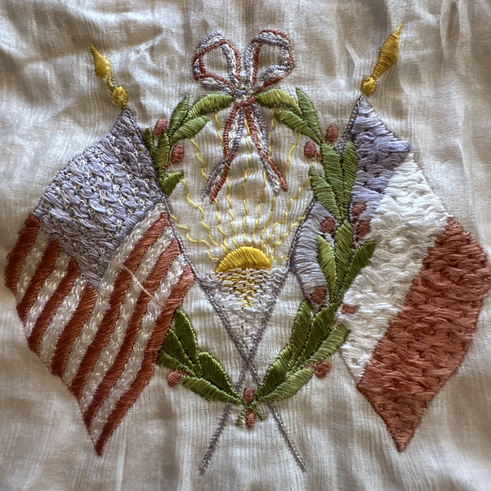 WWI Souvenir De France Embroidered Silk Handkerchief Lot of 2 1914-1919 As