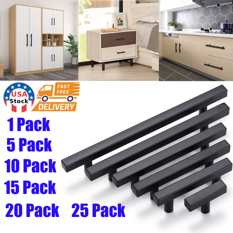 Kitchen Cabinet Handles Matte Black Square Modern Drawer Pulls Stainless Steel