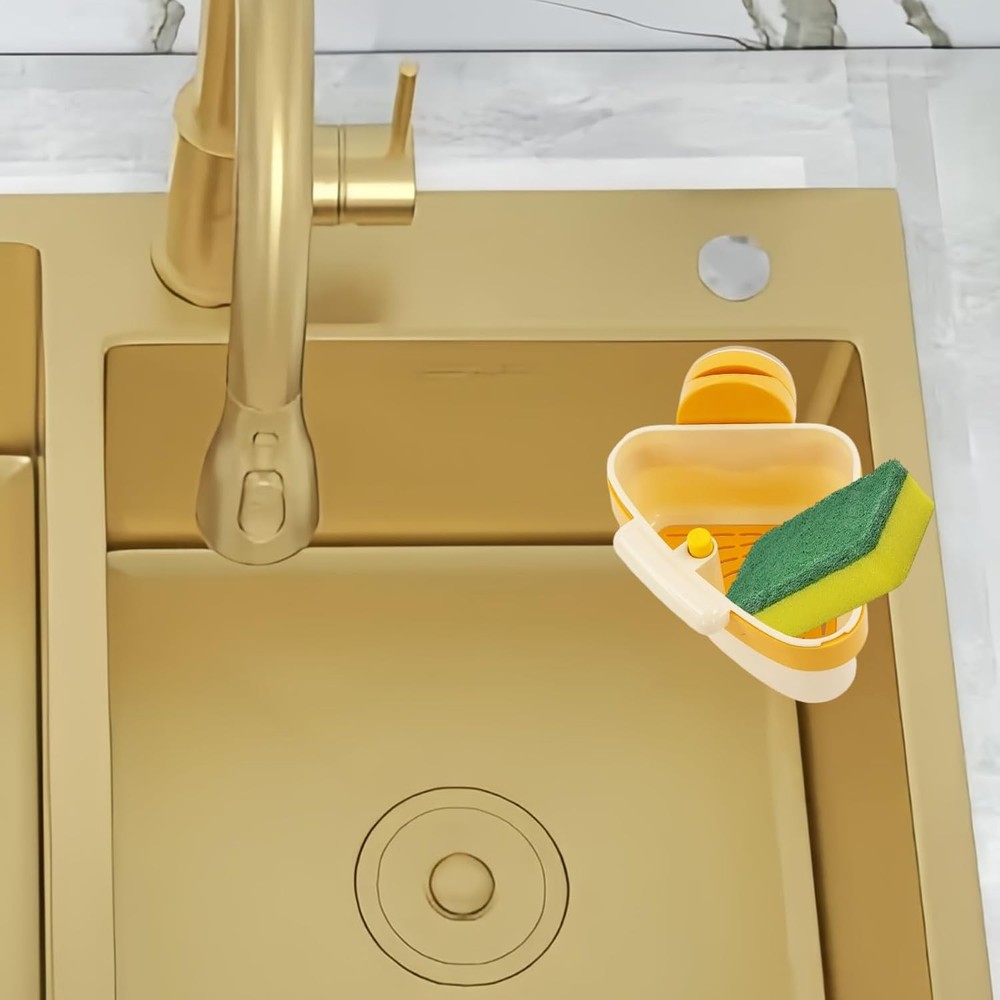 Yellow Triangular Suction Cup Sink Drainer Basket - Corner Organizer