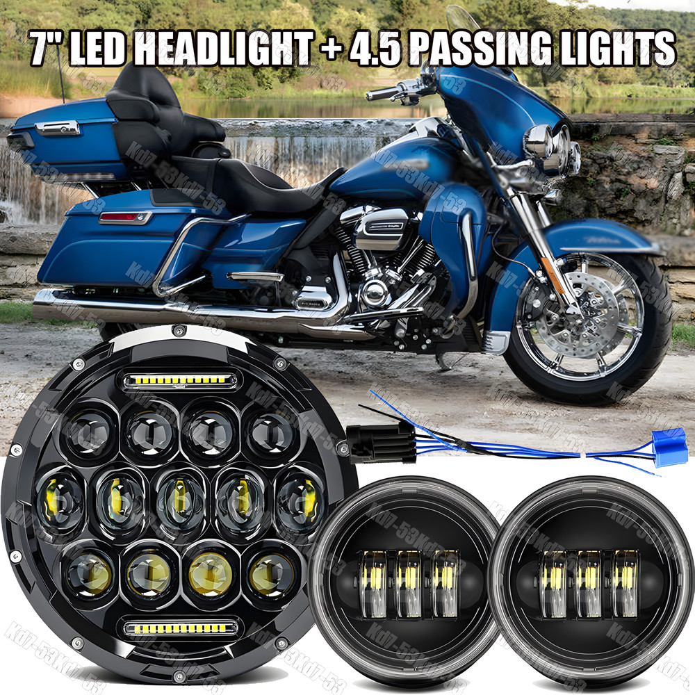 For Harley Davidson Electra Glide Classic 7" LED Headlight + 4.5" Passing Lights