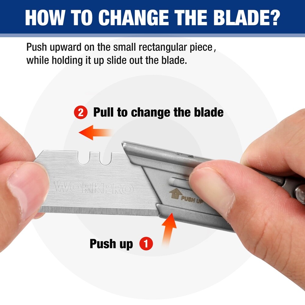 WORKPRO 2PC Folding Utility Knife Box Cutter Quick Change Razor Knife 10PC Blade