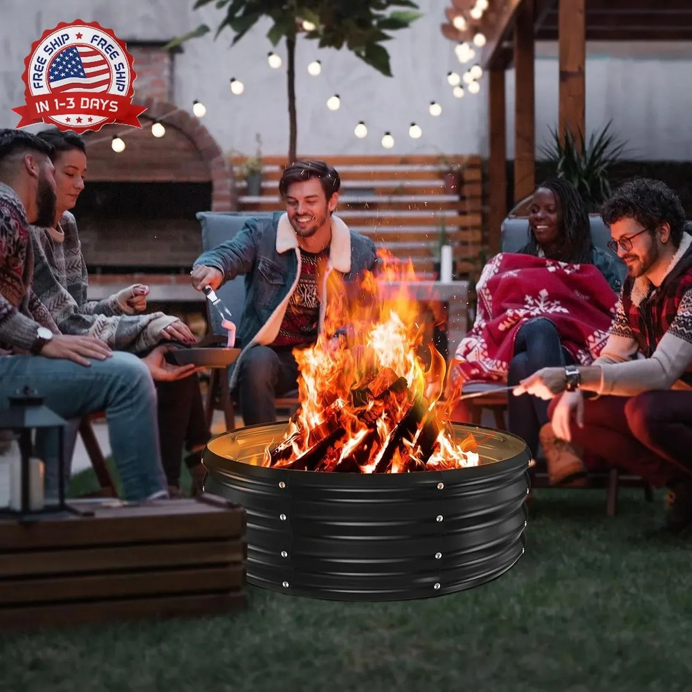 YSEJOMP 36 Inch Round Galvanized Fire Pit Ring/Fire Ring - Foldable and Perfect