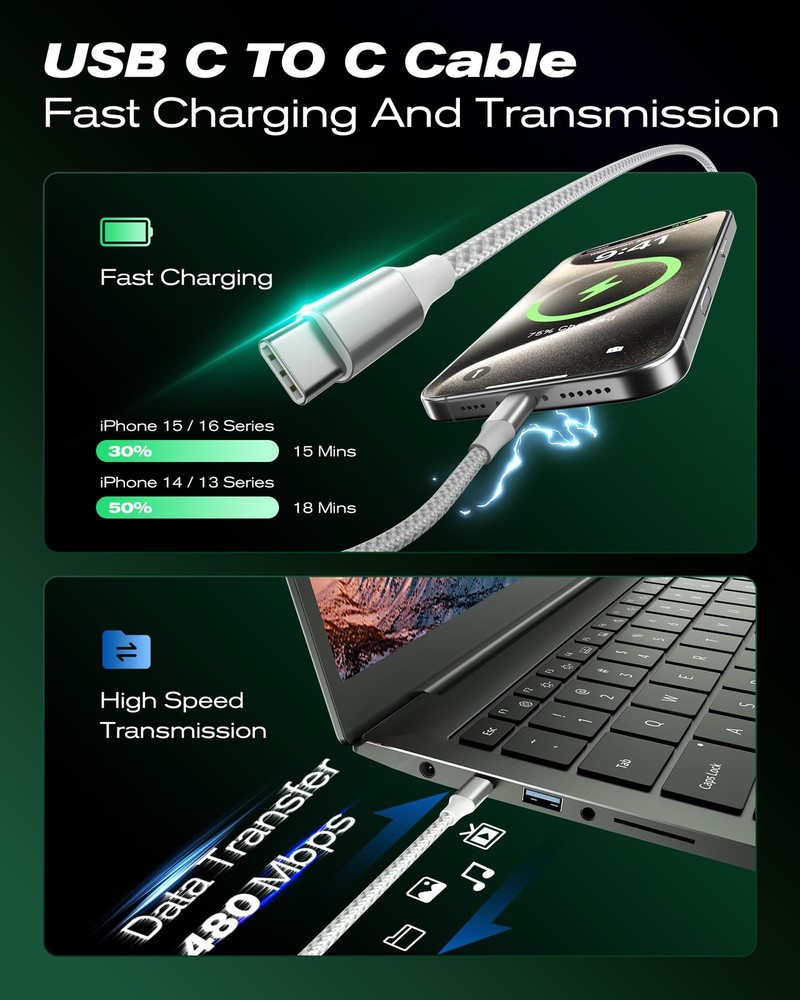 5-Pack Braided USB C Type-C Fast Charging Data SYNC Charger Cable Cord 3/6/10FT