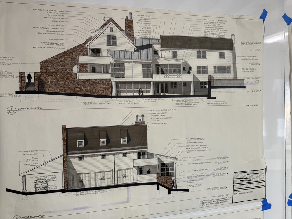 Architectural Renderings 4 Sheets Hand-Colored Elevations 30x42 Design Drawings