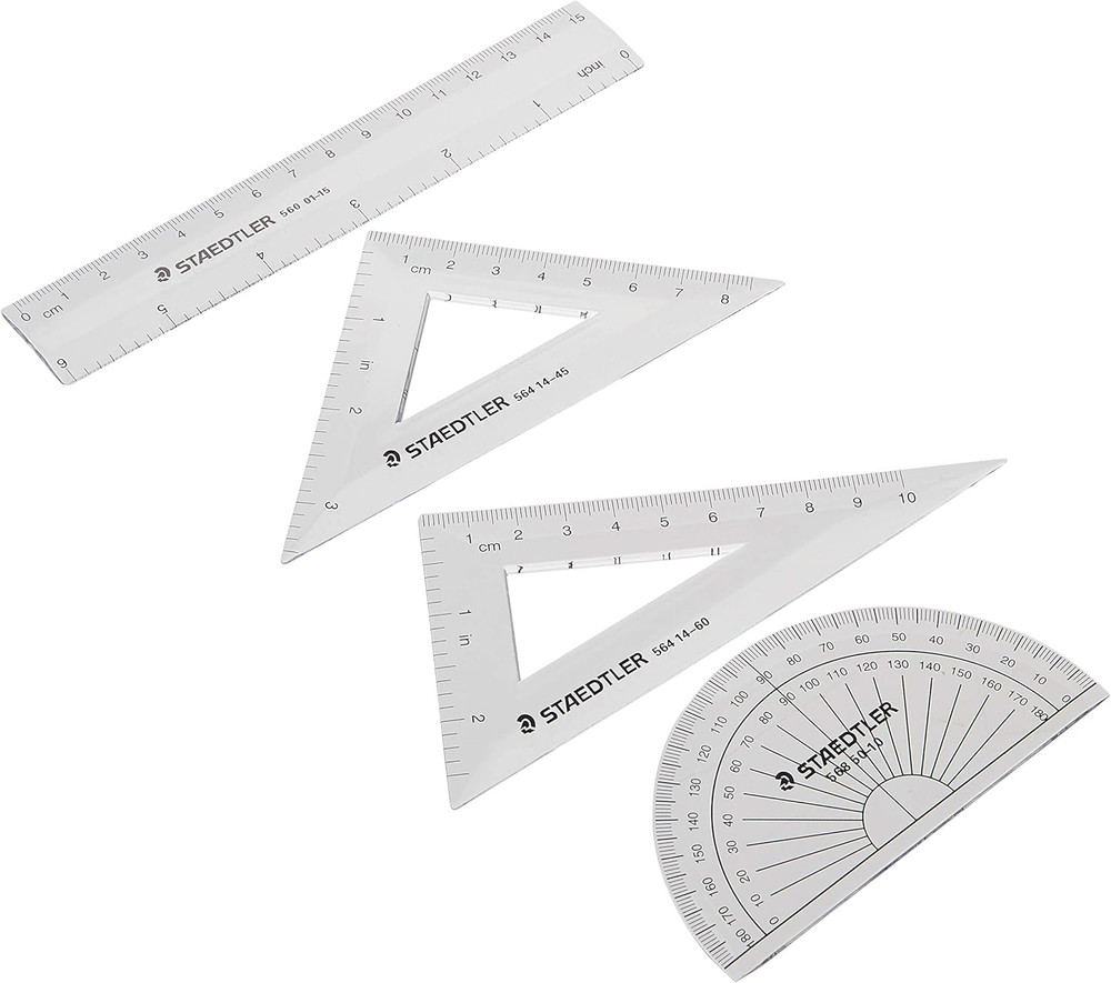 Math Set - 4 Pc Geometry Kit for Students - School Supplies with Clear Protracto