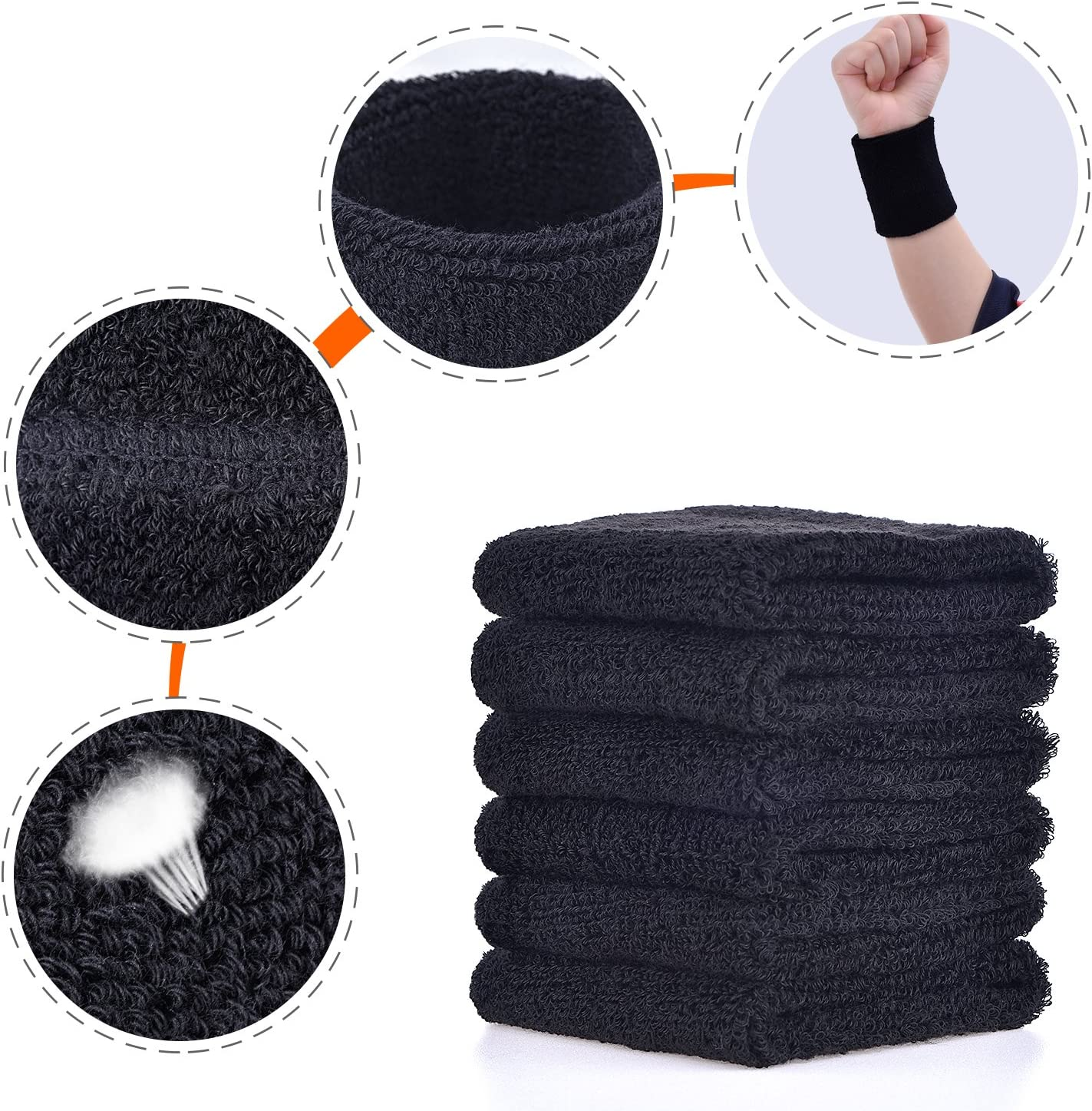 6 Pack Wrist Sweatbands Tennis Wrist Bands Absorbent Sweatbands for Football Bas
