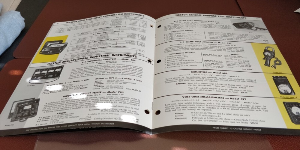 1961 Weston Portable Testing Instruments ~ catalog Brochure