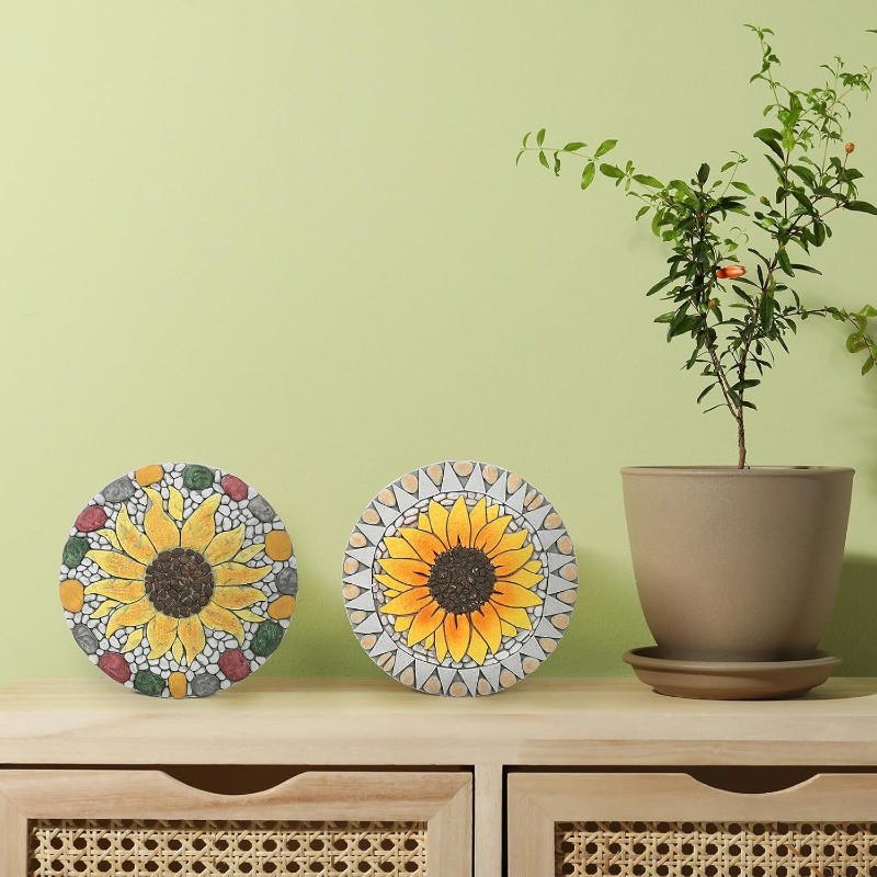 3PCS Sunflower Stepping Stone, 10in Decorative Garden Step Stone for Yard, Patio