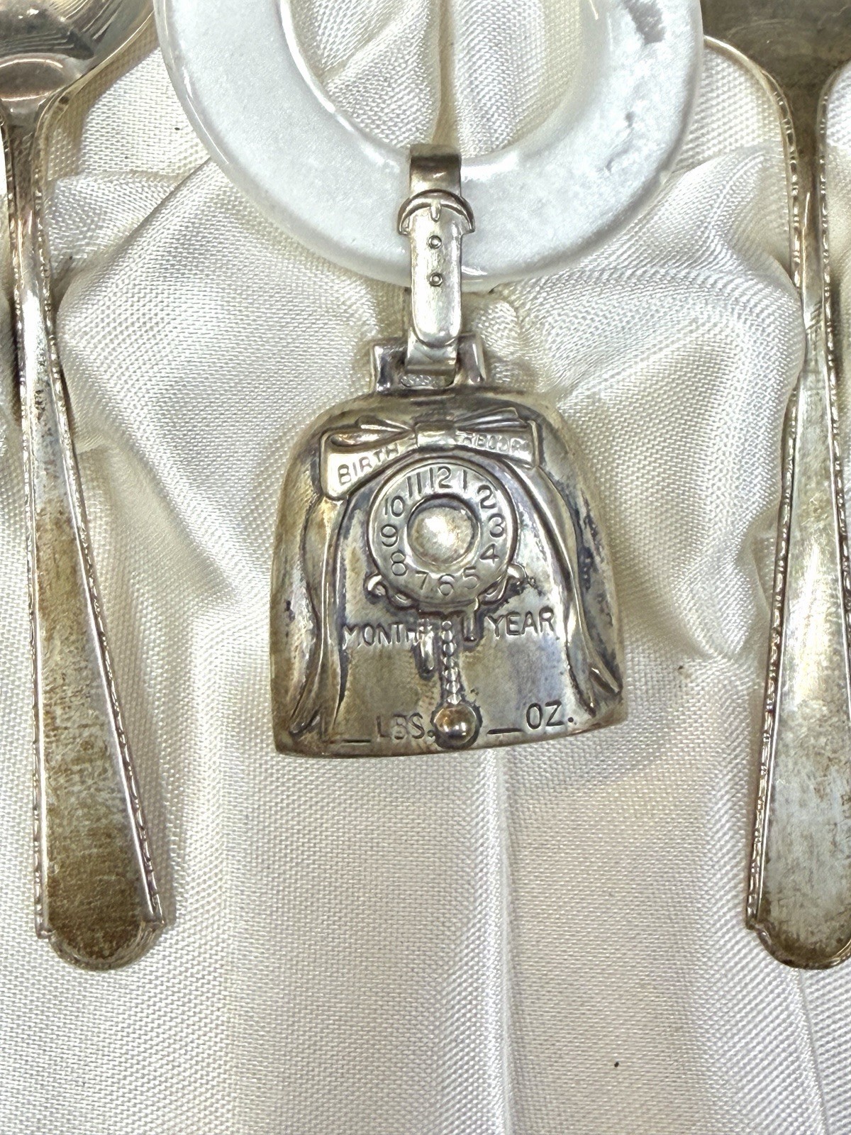 WEB Sterling Silver .925 3pc Set Baby Rattle Teething Ring Birth Spoon Fork Set