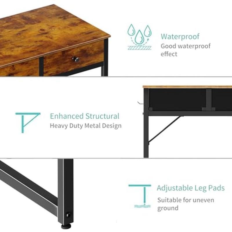 Rustic Brown Computer Desk W/ Storage Drawers Study Table Small Spaces New