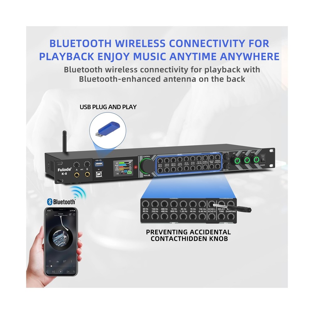 K-8 Professional KTV Digital Pre-stage Effector Anti-howling Audio Processor ...