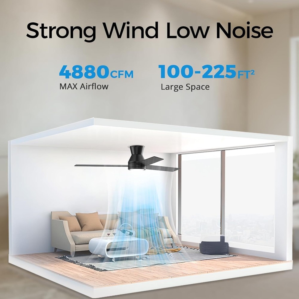 Ceiling Fans with Lights Remote Control - Flush Mount Dimmable 3000K-6500K LE...