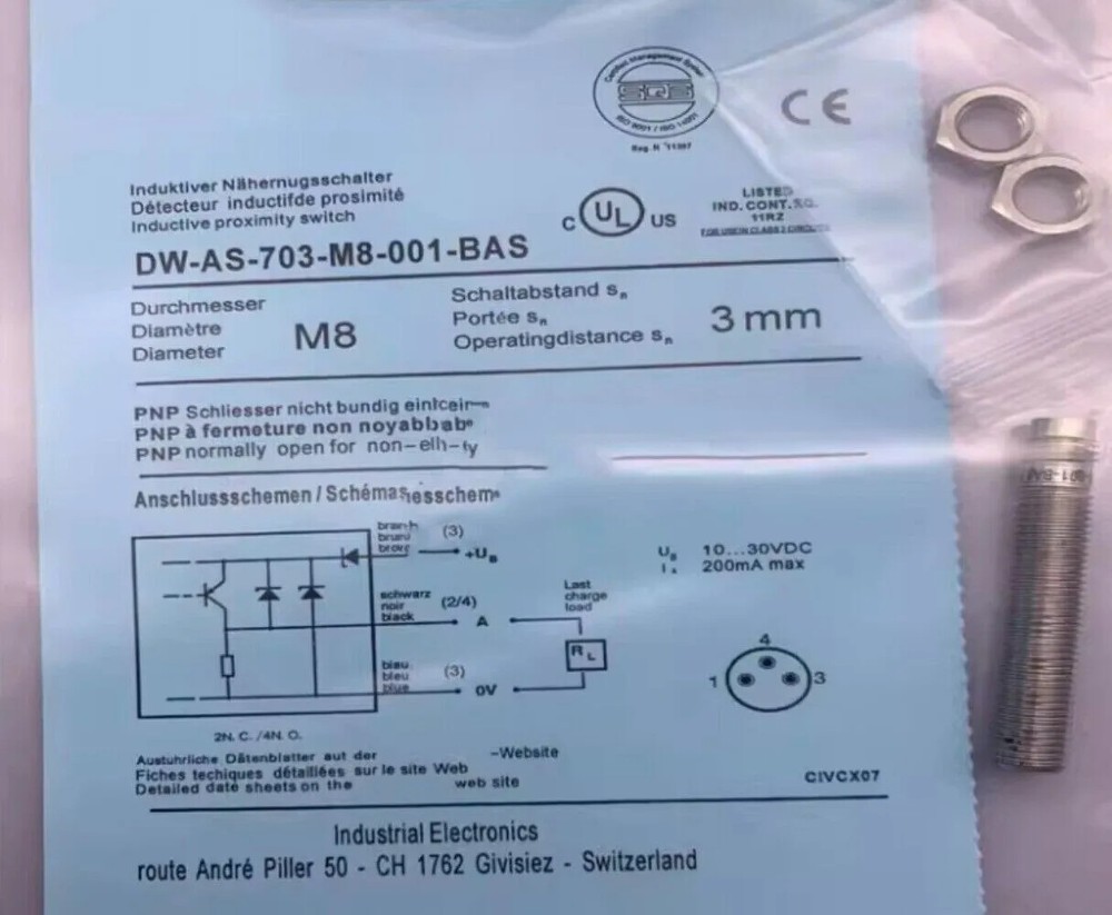 New CONTRINEX DW-AS-703-M8-001-BAS proximity switch sensor
