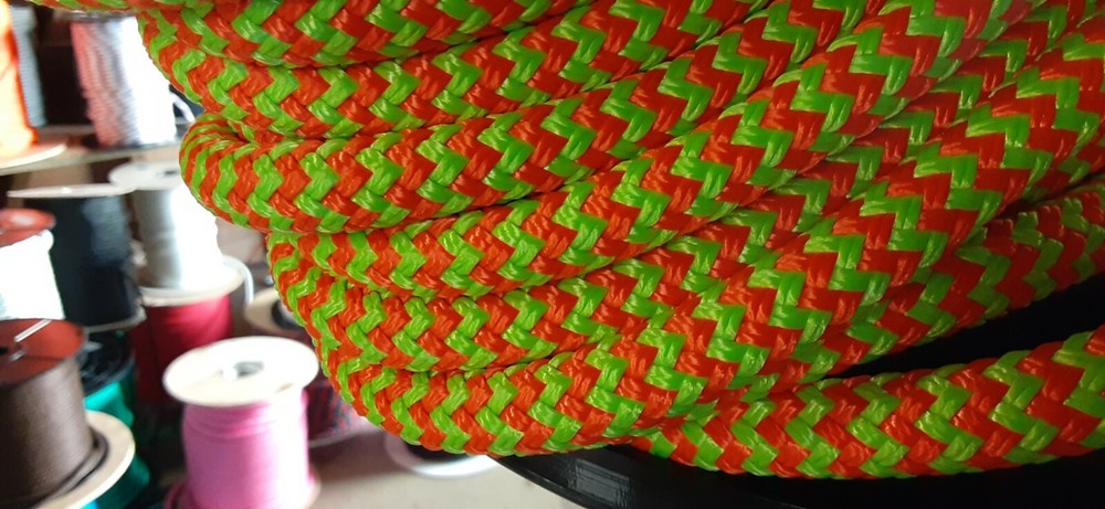 9/16 x 70 ft. Double Braid-Yacht Braid Polyester Rope. Herringbone Lime/Orange