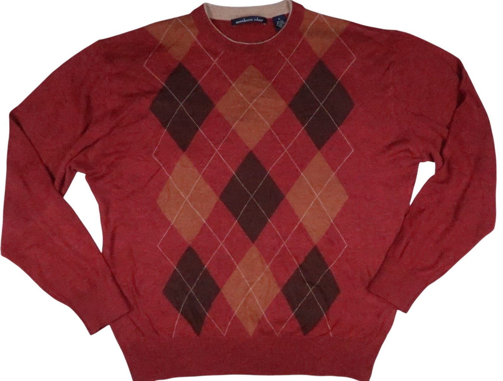 northern isles silk rayon cashmere ARGYLE sweater lightweight men xl long sleeve