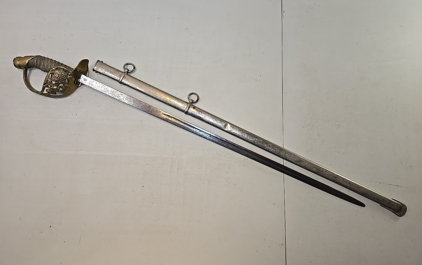 WWI M1889 German Wurttemberg Kinder Sabel Sword w/Scabbard - Etched - Kirschbaum