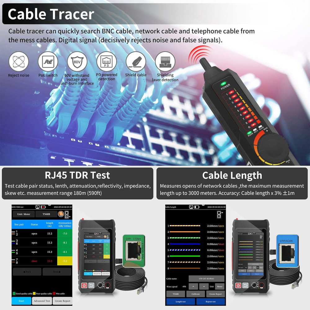 Multifunction RJ45 Network Caber Tester,Full Features UTP Cable Tester Cable Tra