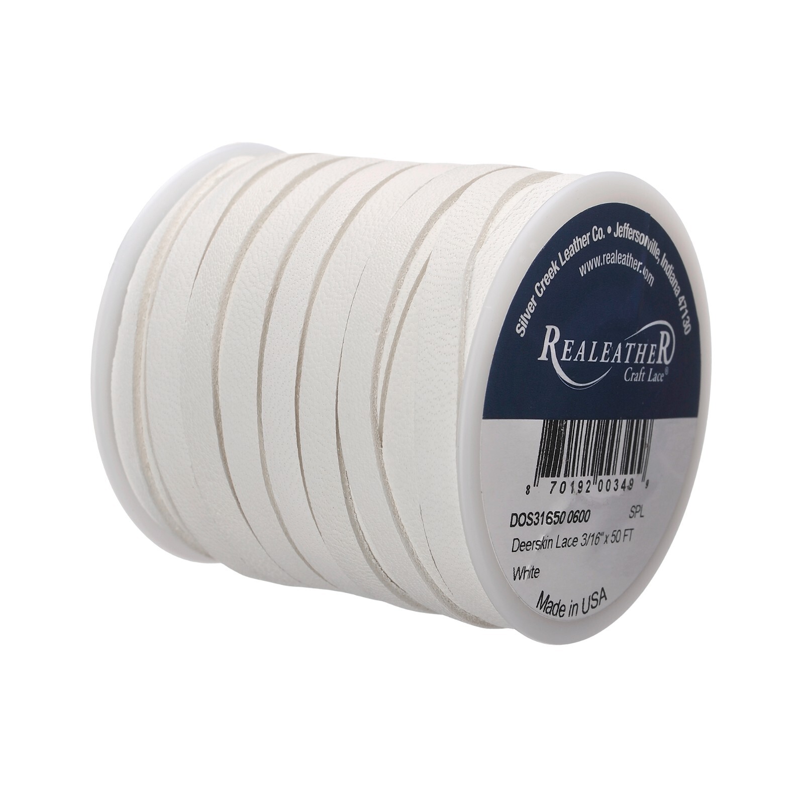 Deerskin Lace Spool 3/16" x 50 ft White - Craft Jewelry Garment Leather Lace