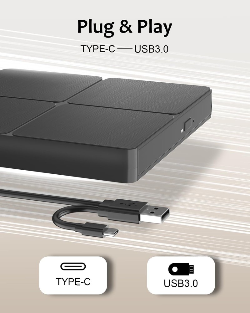 External Blu Ray Drive - Blueray/DVD for PC，USB3.0 & Type C...