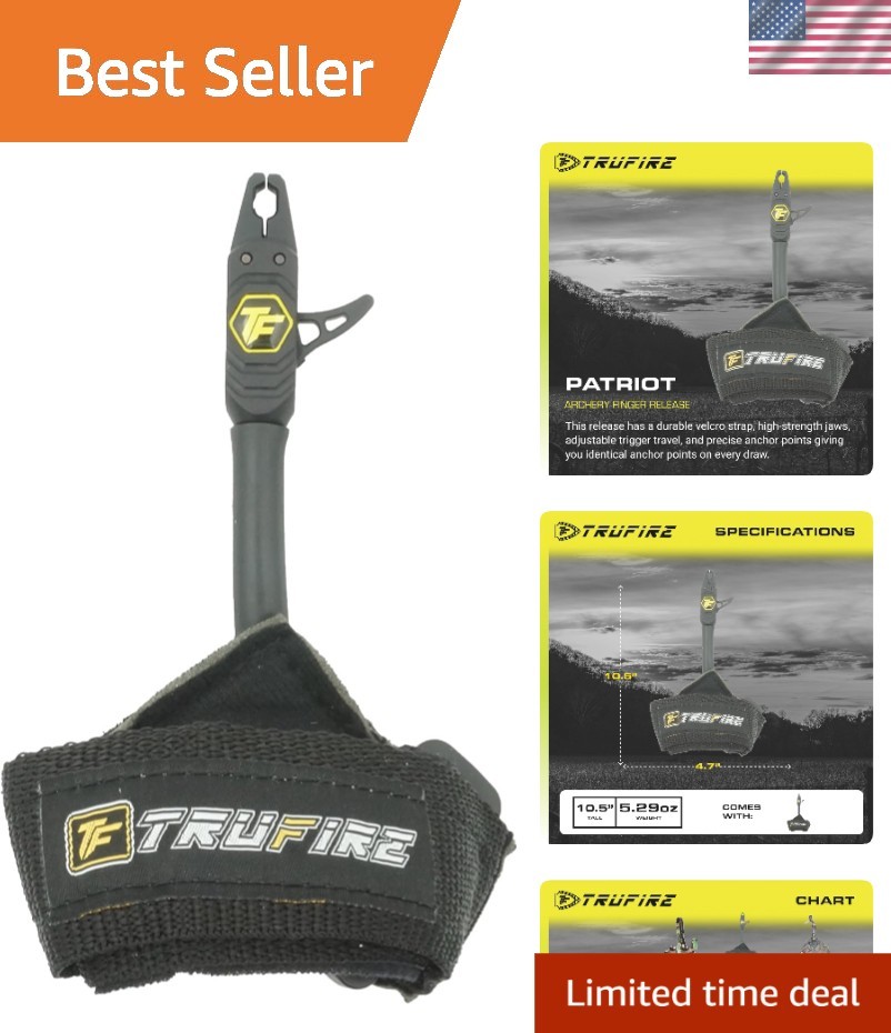 Patriot Archery Compound Bow Release - Adjustable Black Wrist Strap