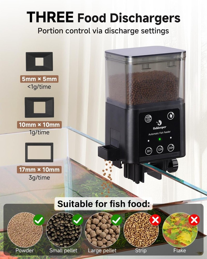 fishkeeper Automatic Fish Feeder for Aquarium - 320ML Large Capacity Adjustab...