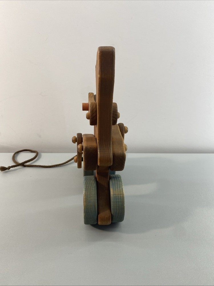 Vintage Wooden Bear Pull Toy String 10x7x4” Clacker Decor MCM
