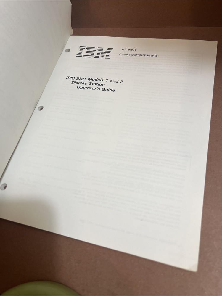 IBM 5291 Display Station Operator’s User’s Guide Manual Vintage Computer Library