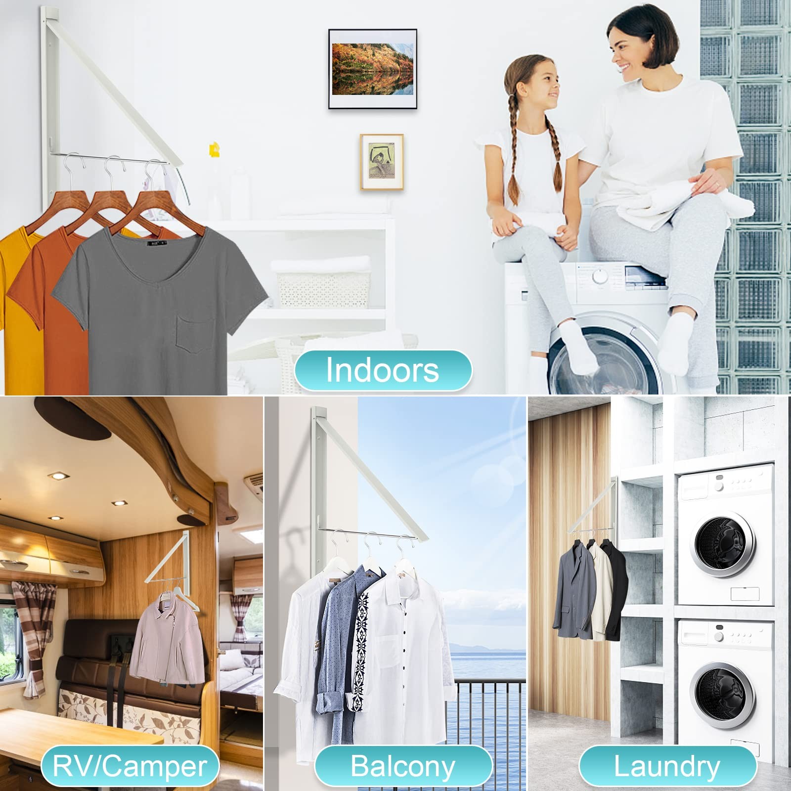 Ithywat Retractable Clothes Drying Rack，Space 0.4*1.57*14.37inches, White