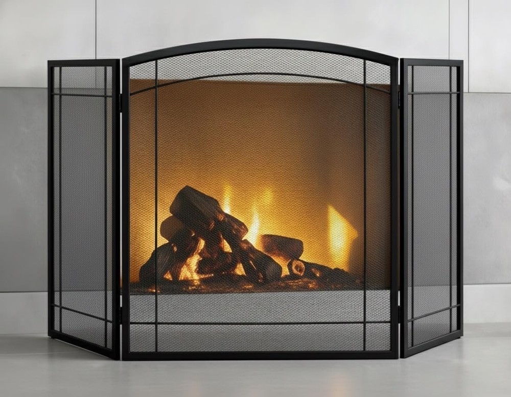 Fireplace screen 48 inches black
