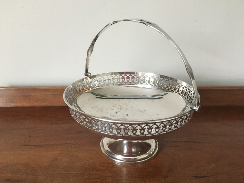 Walker and Hall Silver Plated Swing Handled Footed Basket - 1925